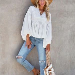 White V Neck Blouse